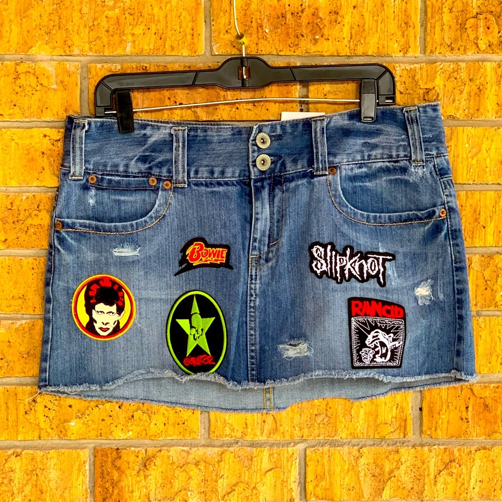Denim skirt with rock patches